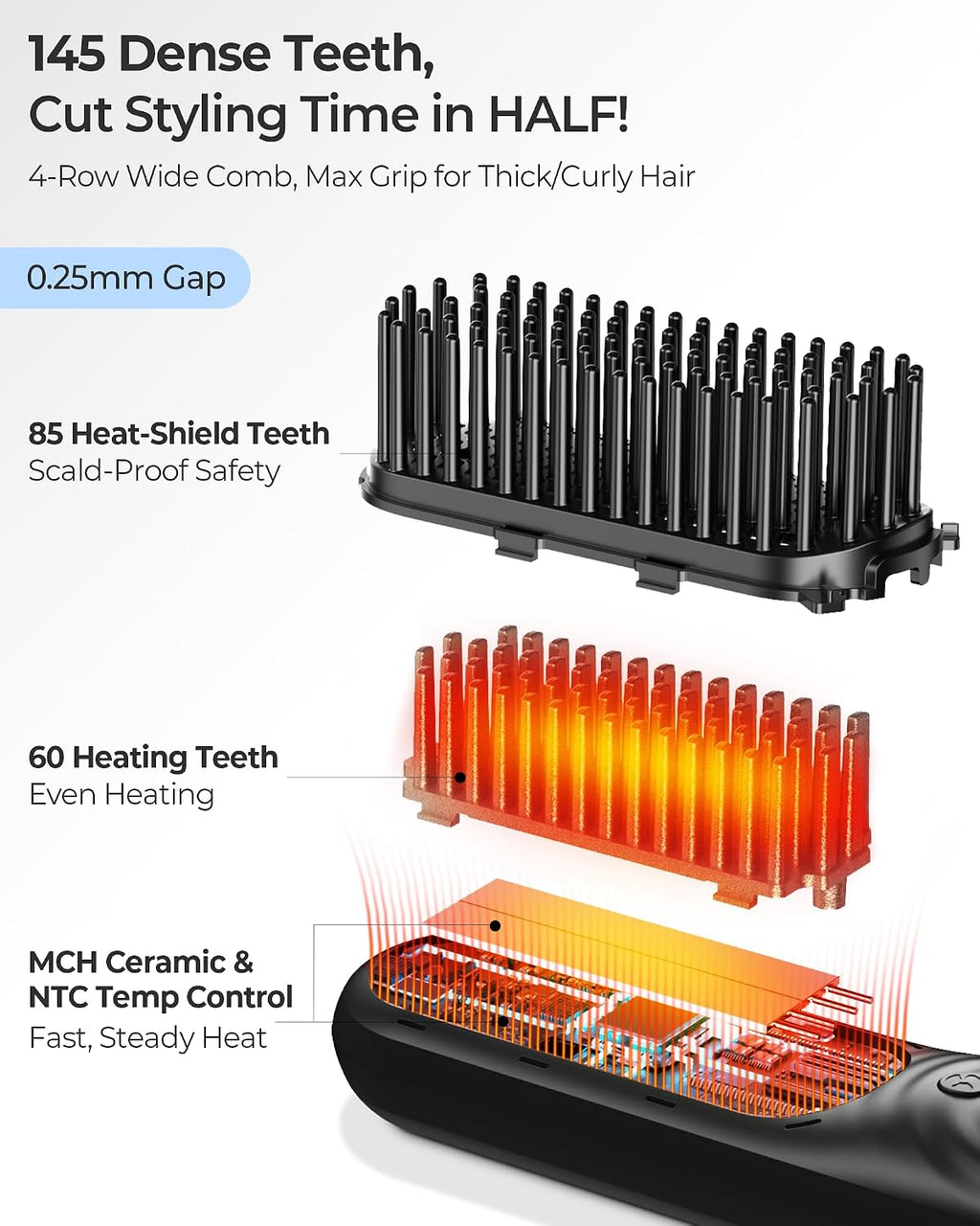 Cordless Hair Straightener Brush for Travel Touch-Up, Model Z6-LF01