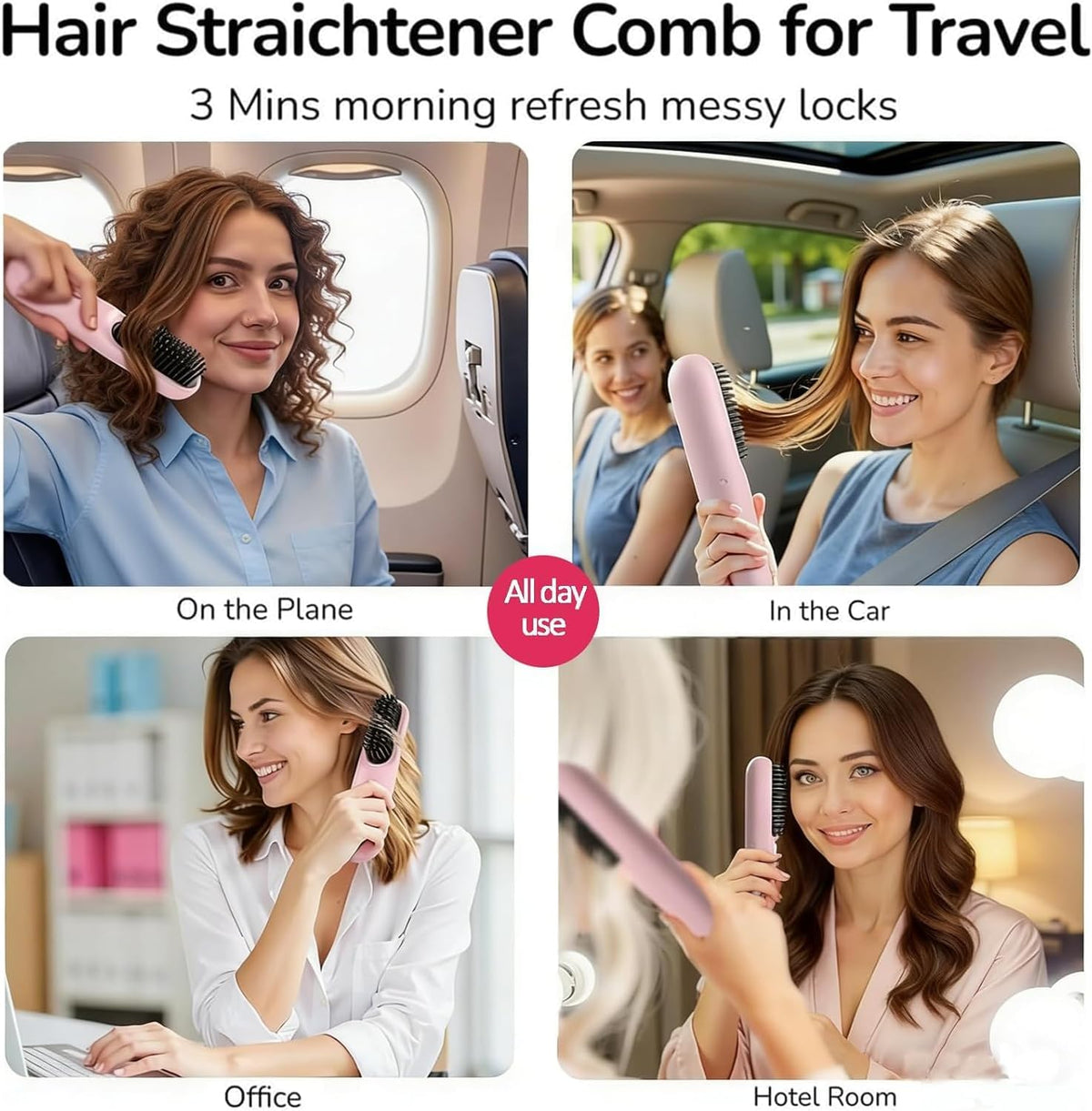 Go Brush - Pro for Short Hair - 2026 Upgraded Cordless Straightening Brush with 30s Fast Heat, 3 Temperature Settings, Ionic & Ceramic Care, 2500mAh USB-C Rechargeable for Frizz-Free Styling
