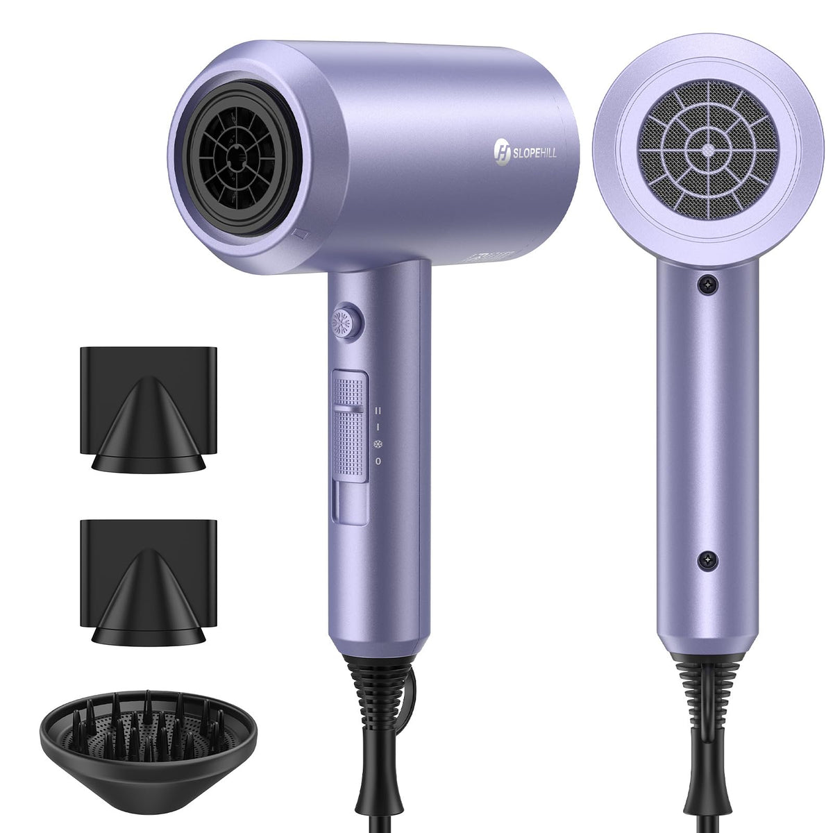 slopehill Professional Ionic Hair Dryer, Powerful 1800W Fast Drying Low Noise Blow Dryer with 2 Concentrator Nozzle 1 Diffuser Attachments for Home Salon Travel (Black)