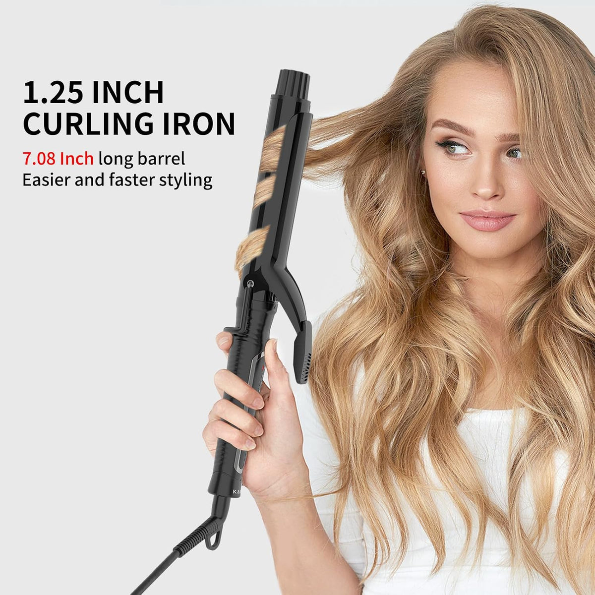 K&K 1.25" Professional Ceramic Curling Iron Hair Curler Wand for Long Hair