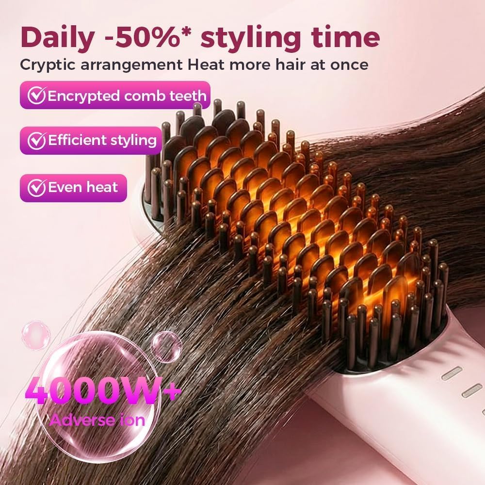 Go Brush - Pro for Short Hair - 2026 Upgraded Cordless Straightening Brush with 30s Fast Heat, 3 Temperature Settings, Ionic & Ceramic Care, 2500mAh USB-C Rechargeable for Frizz-Free Styling