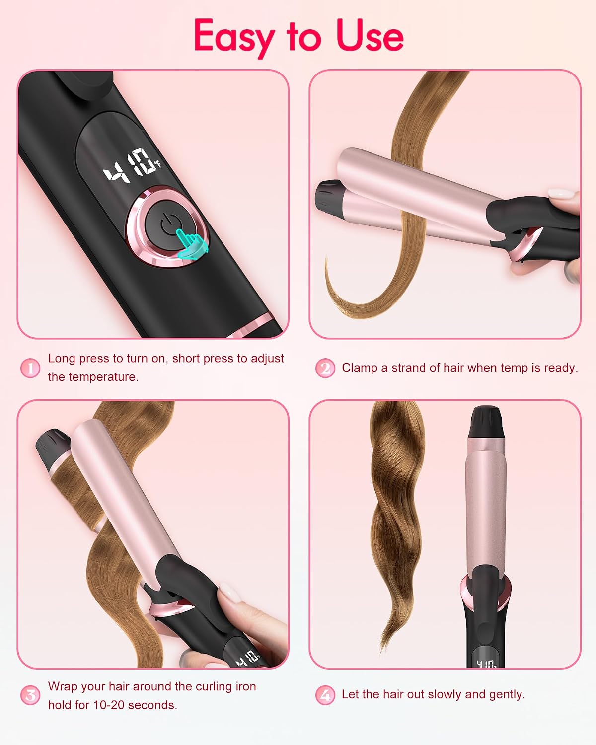 Travel Curling Iron, Dual Voltage with European, UK Plug Adapter, Small Hair Curler for Women, 5 Temperature Settings for All Hair Types up to 410℉, 1 Inch