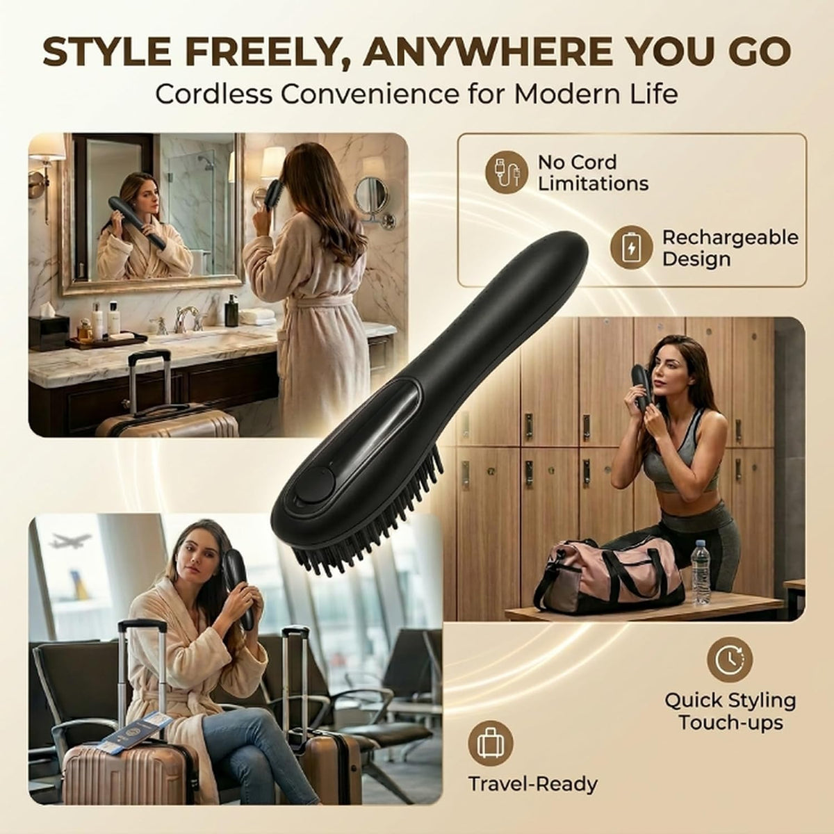 Cordless Mist Straightening Comb Portable Steam Hair Straightener Brush 3 Temp Settings Rechargeable Hydrating Electric Spray Technology All Types with Detangling Style Smart