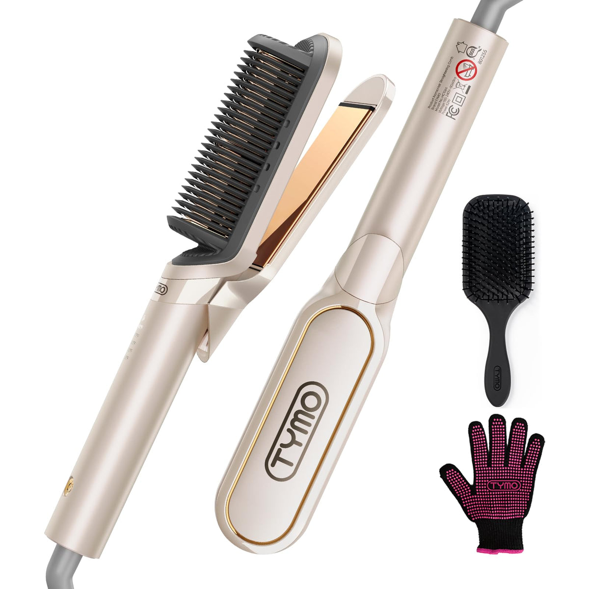 TYMO Flat Iron Hair Straightener Brush 2 in 1, 200M Ions Ceramic Hot Comb