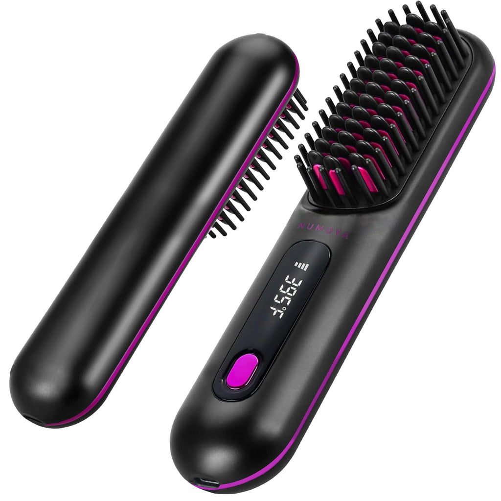 NUMOYA Go Brush Pro Portable Cordless Hair Straightener Brush, Rechargeable MCH Fast Heating for Women Travel (White)