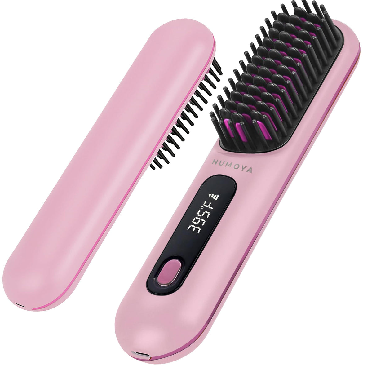 NUMOYA Go Brush Pro Portable Cordless Hair Straightener Brush, Rechargeable MCH Fast Heating for Women Travel (White)