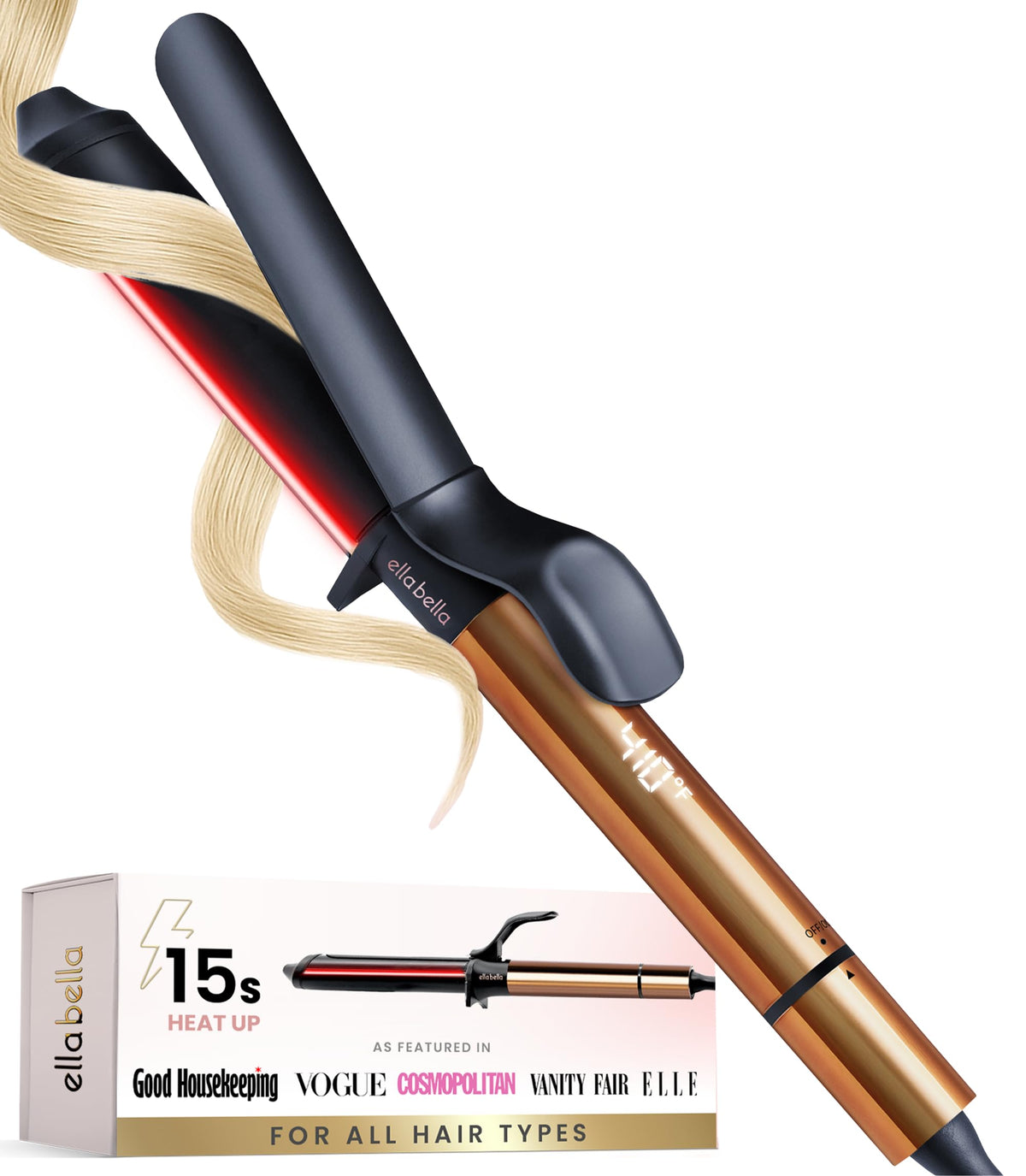 ELLA BELLA® Curling Iron 1.25" Professional Ceramic Wand, All Hair Types