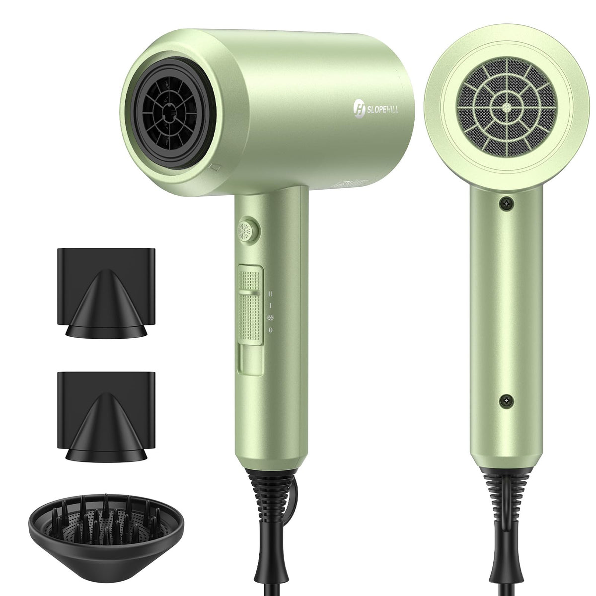 slopehill Professional Ionic Hair Dryer, Powerful 1800W Fast Drying Low Noise Blow Dryer with 2 Concentrator Nozzle 1 Diffuser Attachments for Home Salon Travel (Black)