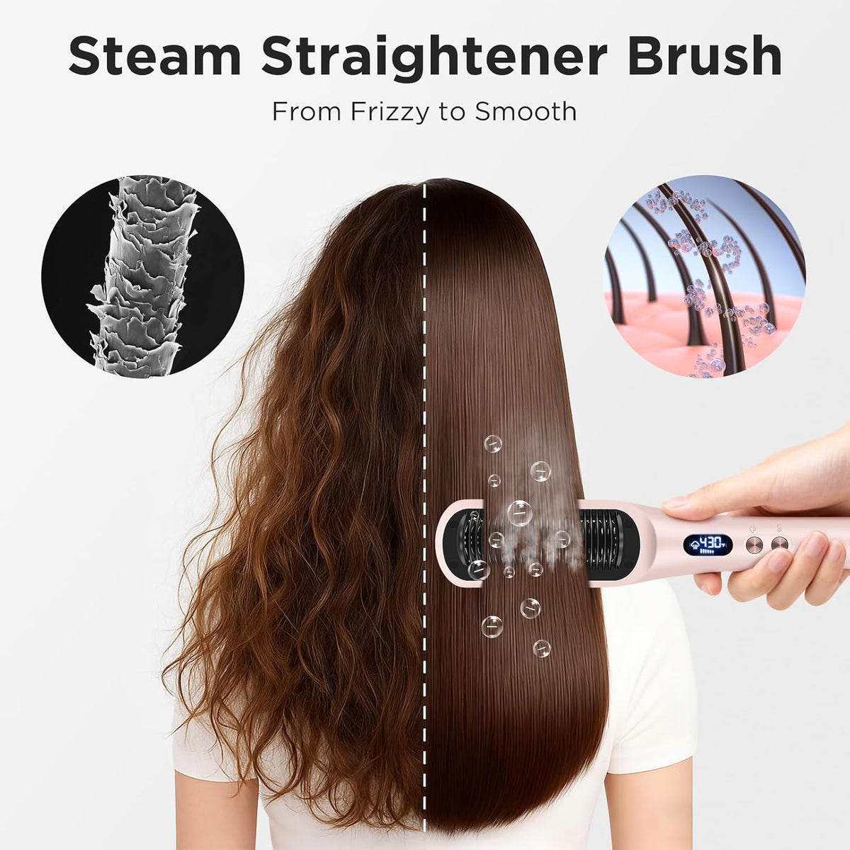 Prizm Pro Steam Hair Straightener Brush, Ionic Straightener Brush for Women