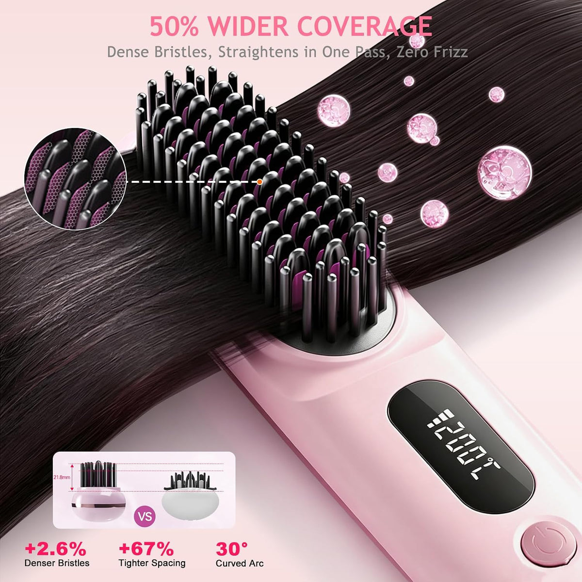 New Go Brush Pro 2026 Cordless Hair Straightener Brush, 199M Ionic, 1-MIN Fast Heat,79 Teeth for MCH Salon Smoothness, 4000mAh 40-Min Runtime, 3-Temp&Travel, Auto Shut-Off, Used for Fine to Wavy Hair
