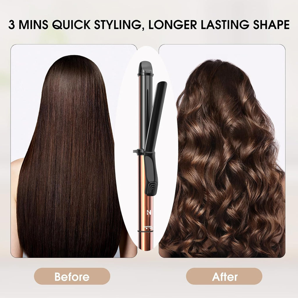 Nicebay 1 Inch Curling Iron, 60s Fast Heating, 60 Mins Auto Off, Light Gold