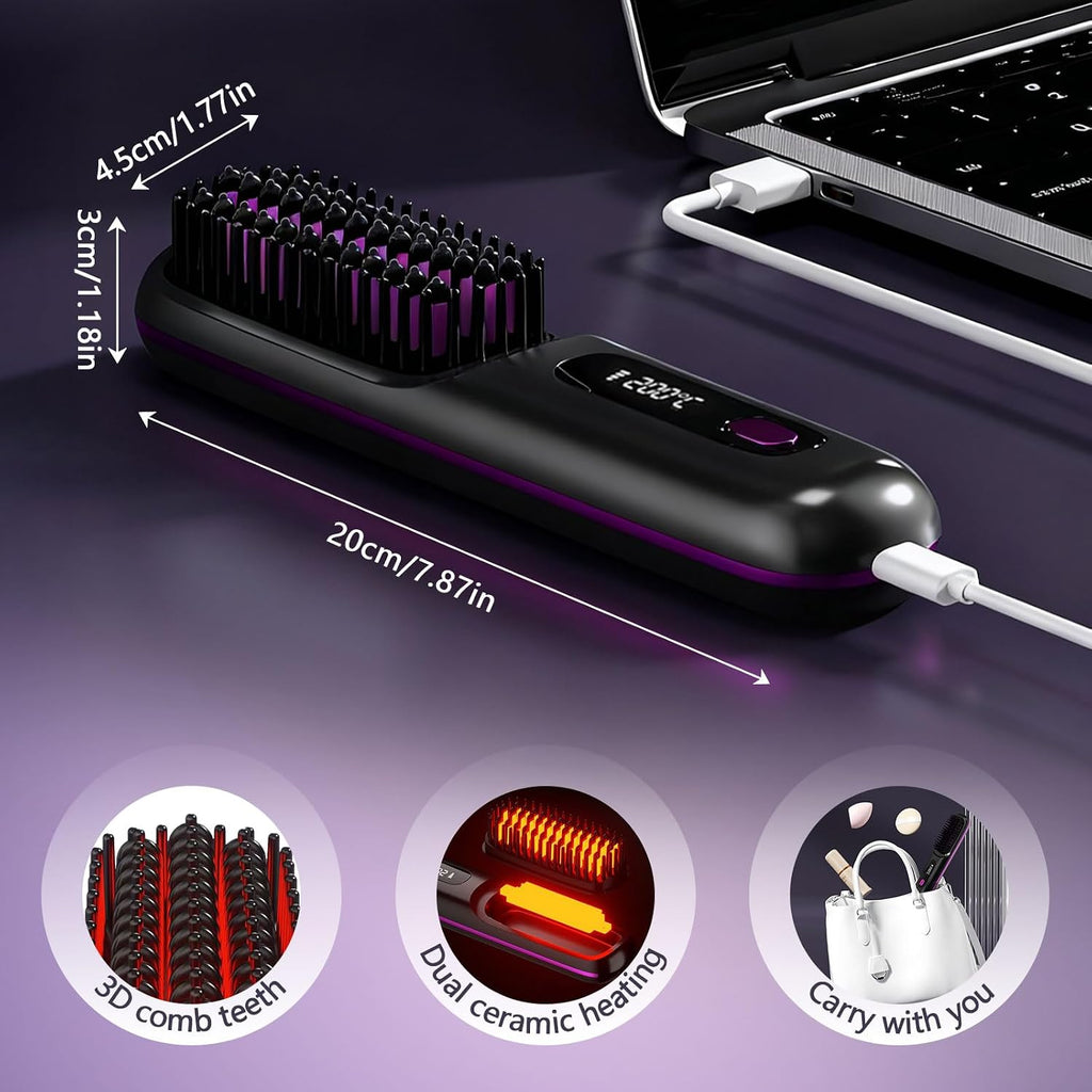 Cordless Straightening Brush, Black, Mini for Travel