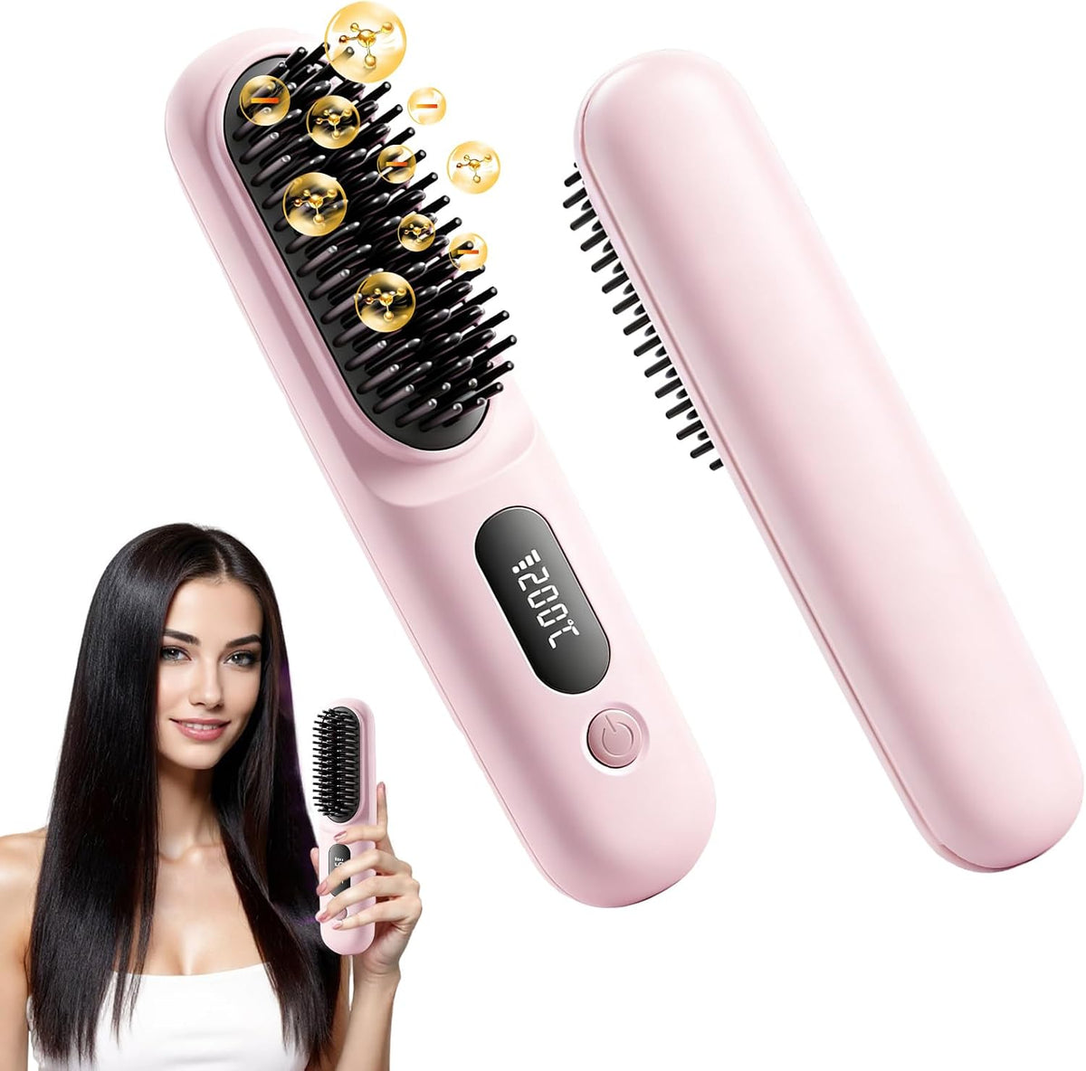 New Go Brush Pro 2026 Cordless Hair Straightener Brush, 199M Ionic, 1-MIN Fast Heat,79 Teeth for MCH Salon Smoothness, 4000mAh 40-Min Runtime, 3-Temp&Travel, Auto Shut-Off, Used for Fine to Wavy Hair