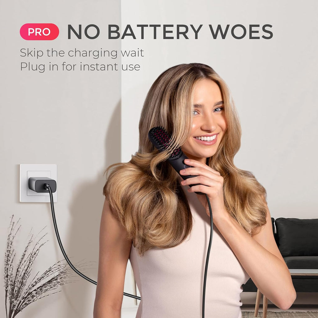 TYMO Cordless Hair Straightener Brush - Porta PRO Portable Straightening Brush for Travel, Mini Ionic Hot Comb Straightener for Women, Lightweight on-The-go, Cordless & Fast Charger Dual Power, Black