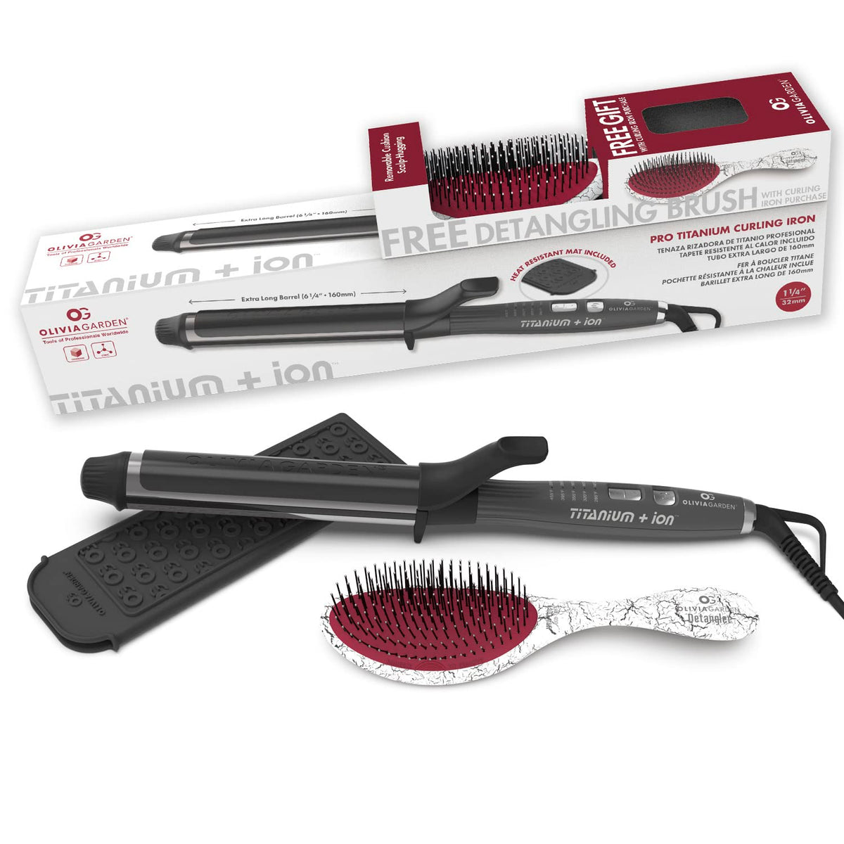 Olivia Garden Titanium + Ion High Performance Professional Curling Iron - Dual Voltage, Snag-Free Styling - Fast Heat Up to 455°F with Heat Resistant Heat Mat/Pouch