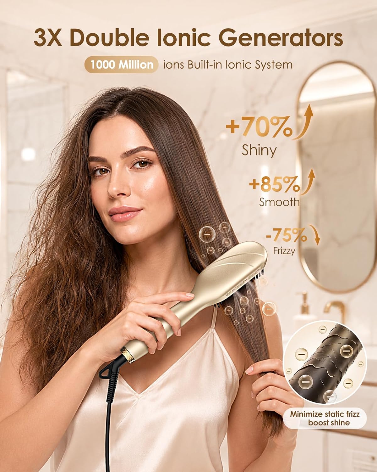 Dual Voltage Hair Straightener Brush, 1000 Million Ionic Upgraded Ceramic