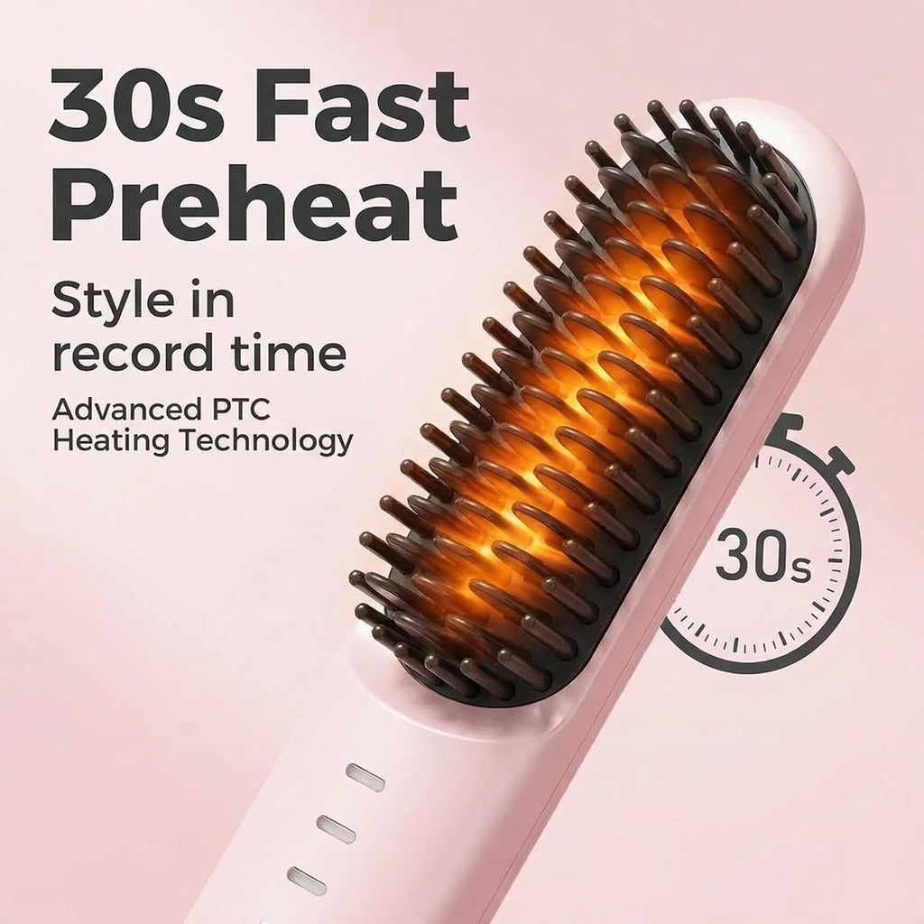 Go Brush - Pro for Short Hair - 2026 Upgraded Cordless Straightening Brush with 30s Fast Heat, 3 Temperature Settings, Ionic & Ceramic Care, 2500mAh USB-C Rechargeable for Frizz-Free Styling