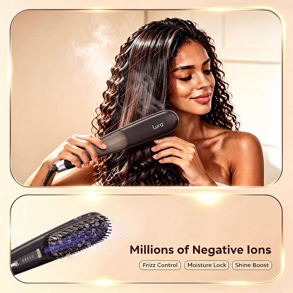 Ionic Steam Hair Straightener Brush for Black Women Hair & Curly Hair