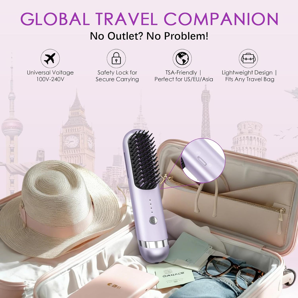New Go Brush Pro 2026 Cordless Hair Straightener Brush, 280M Plasma, 1-Min MCH Fast Heat, 4000mAh 45-Min Runtime,TSA Mini& Travel,Auto Shut-Off,121 Teeth for Anti-Scald Frizz-Free Salon Smooth