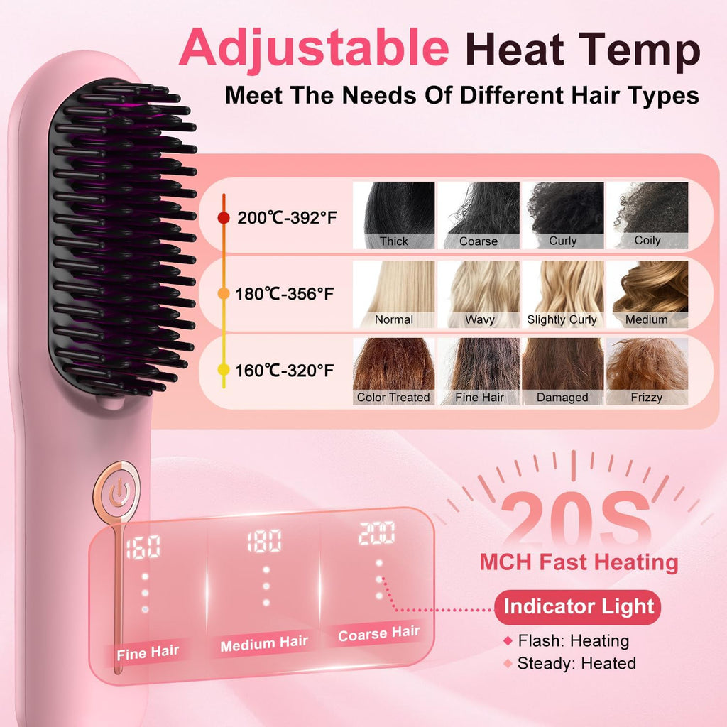 Cordless Hair Straightener Brush, Ionic Plus Frizz-Free Straightening Brush