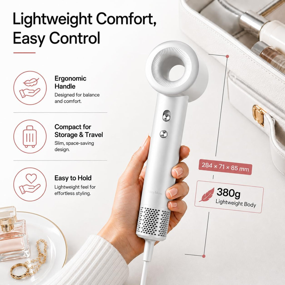 High-Speed Ionic Hair Dryer with Diffuser, 160,000 RPM Motor