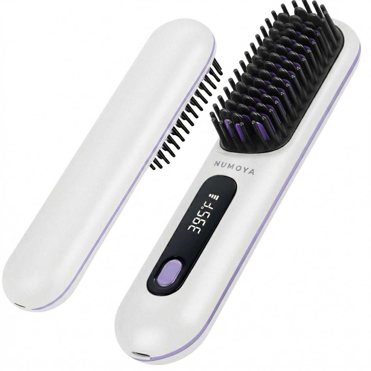 NUMOYA Go Brush Pro Portable Cordless Hair Straightener Brush, Rechargeable MCH Fast Heating for Women Travel (White)