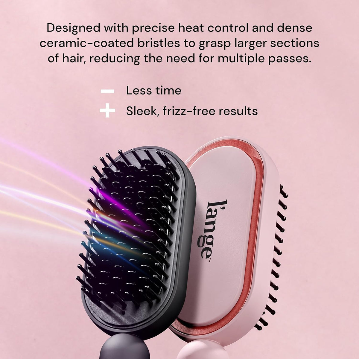 L'ANGE HAIR Mane Pass Straightening Hot Brush | Hair Straightening Brush with Ceramic Bristles & Negative Ion Technology | Adjustable Temp | Auto Shut-Off & Dual Voltage | (Blush)