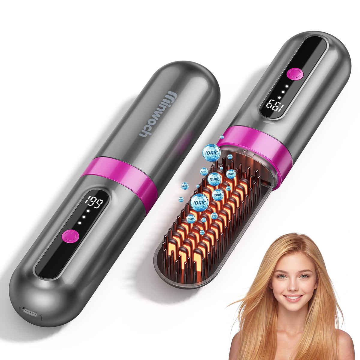 2026 Portable Straightener Brush for Travel, Cordless Hair Straightener Comb for Women,Fast Heating Hair Straightener with LCD Temperature Display, Travel Gift