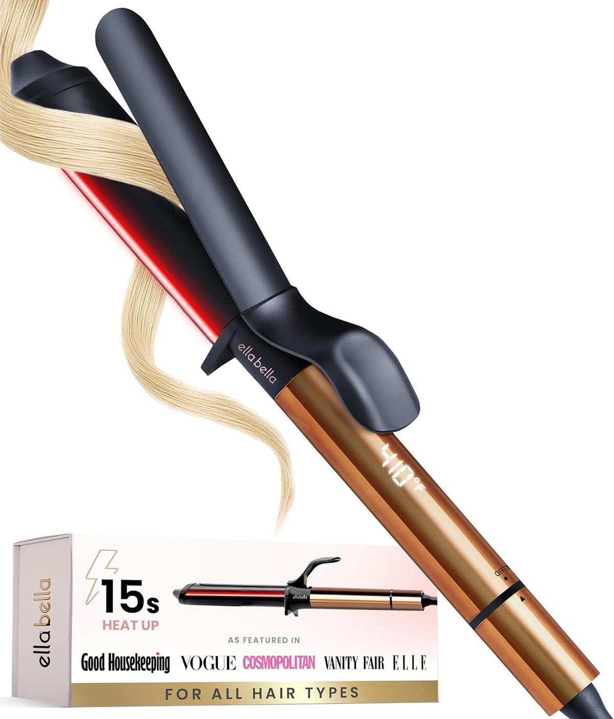 ELLA BELLA® Curling Iron 1.25" Professional Ceramic Wand, All Hair Types