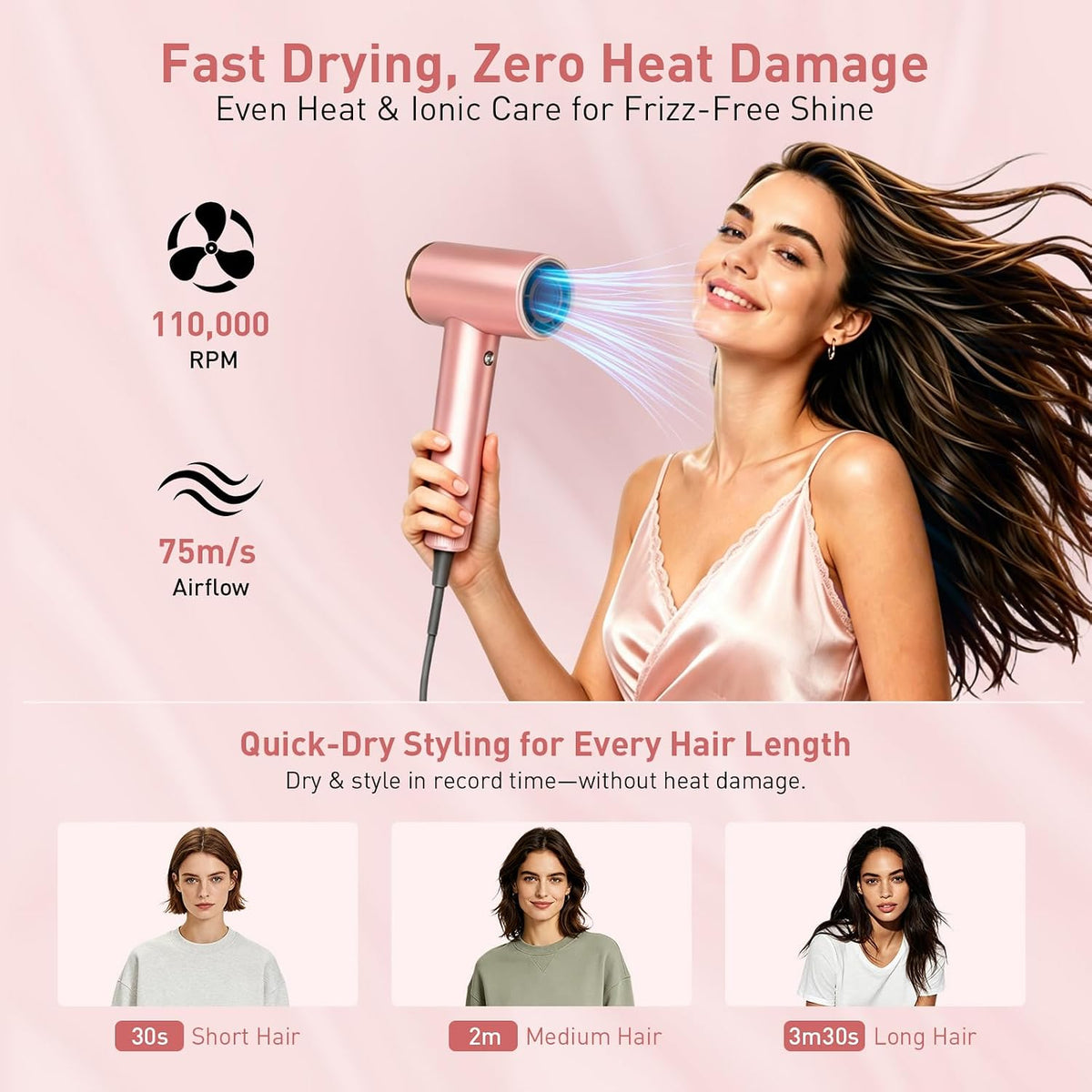 Mythsight StyleVibe High-Speed Ionic Hair Dryer with 3 Attachments