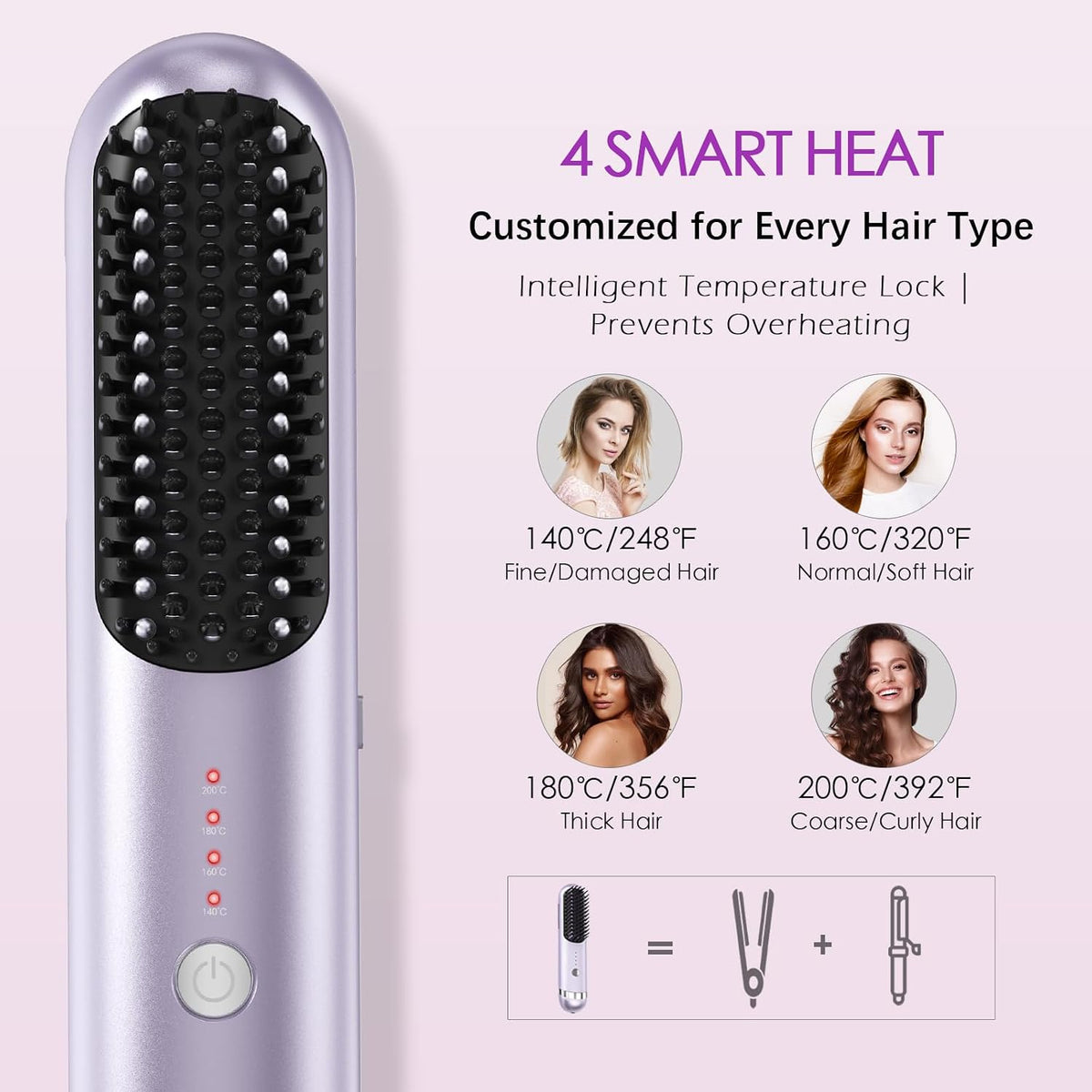 New Go Brush Pro 2026 Cordless Hair Straightener Brush, 280M Plasma, 1-Min MCH Fast Heat, 4000mAh 45-Min Runtime,TSA Mini& Travel,Auto Shut-Off,121 Teeth for Anti-Scald Frizz-Free Salon Smooth