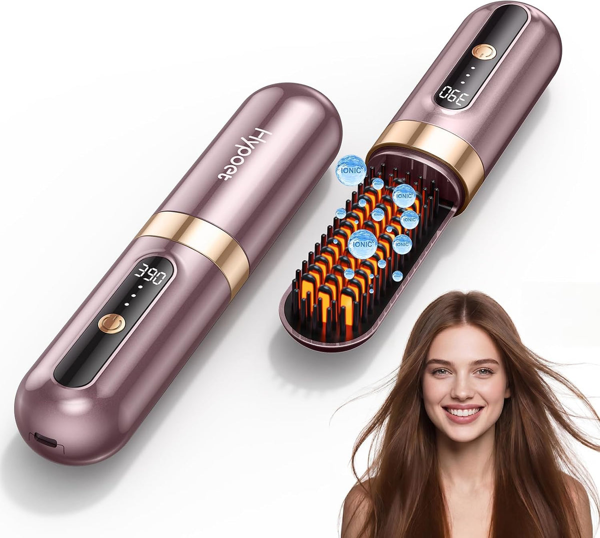 Cordless Hair Straightener Brush, Ionic & Anti-Frizz, Ceramic Tourmaline MCH Fast Heating, Anti-Scald, 4000mAh Type-C Fast Charging, Portable Hot Comb for Women