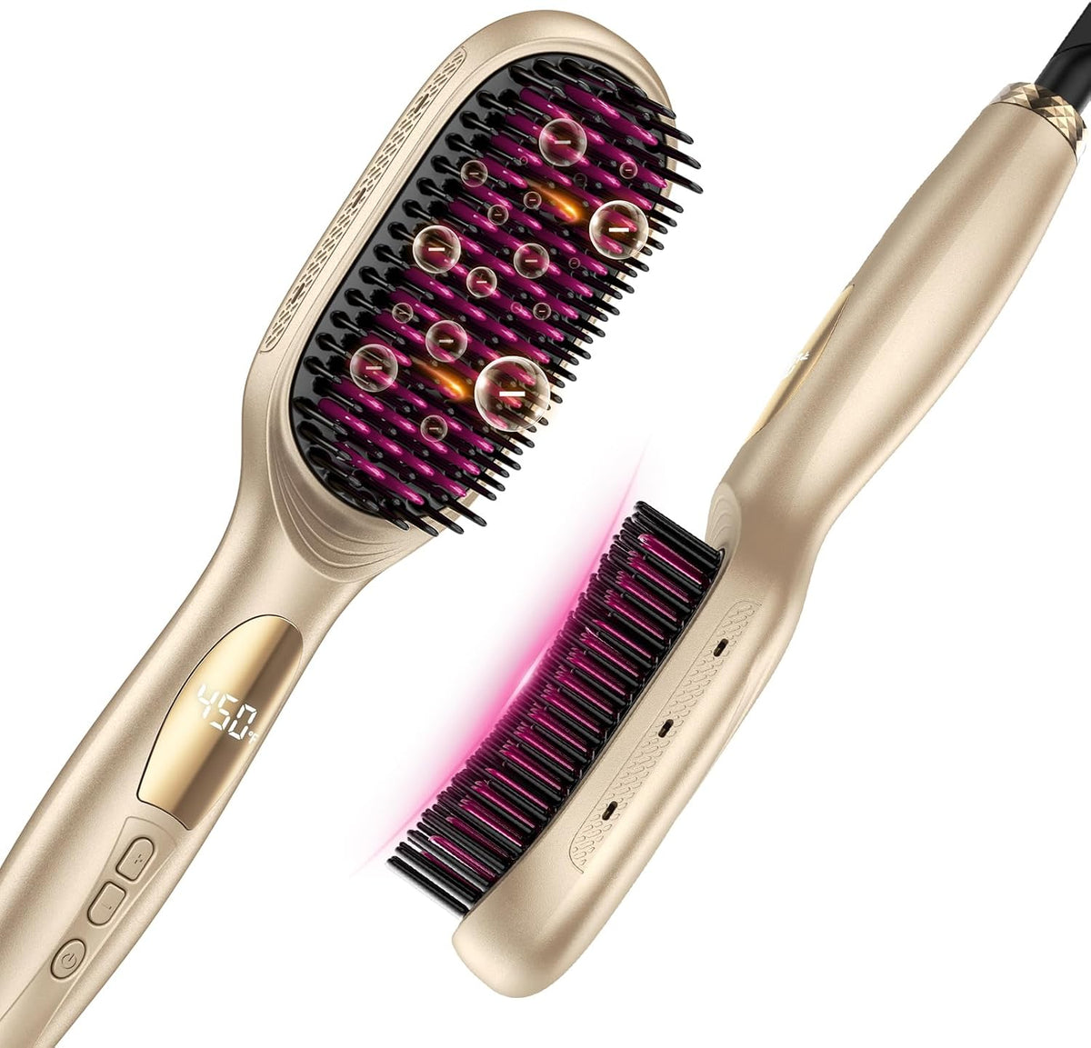 Dual Voltage Hair Straightener Brush, 1000 Million Ionic Upgraded Ceramic