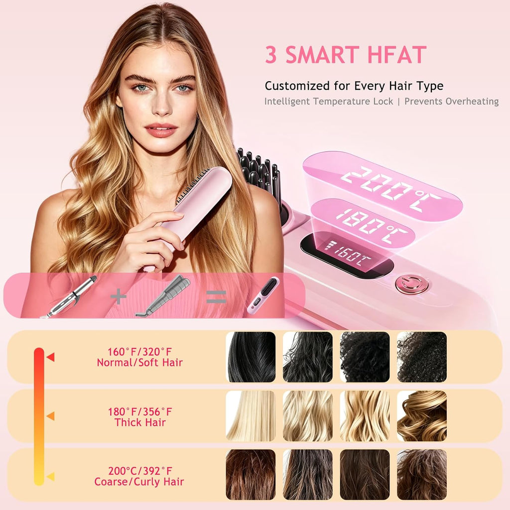 New Go Brush Pro 2026 Cordless Hair Straightener Brush, 199M Ionic, 1-MIN Fast Heat,79 Teeth for MCH Salon Smoothness, 4000mAh 40-Min Runtime, 3-Temp&Travel, Auto Shut-Off, Used for Fine to Wavy Hair