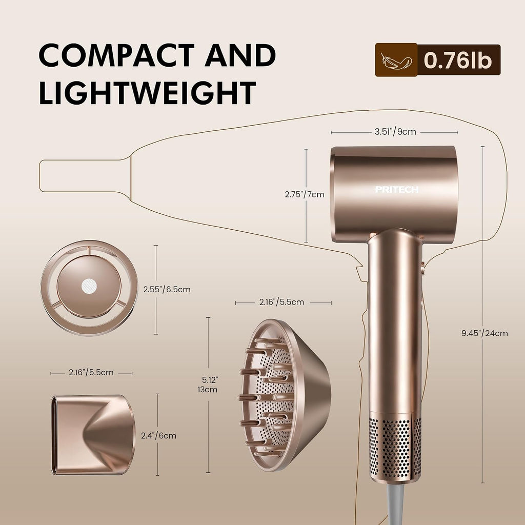 PRITECH High Speed Hair Dryer with Diffuser, Fast Drying Ionic Blow Dryer