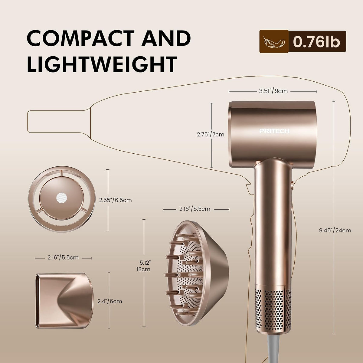 PRITECH High Speed Hair Dryer with Diffuser, Fast Drying Ionic Blow Dryer