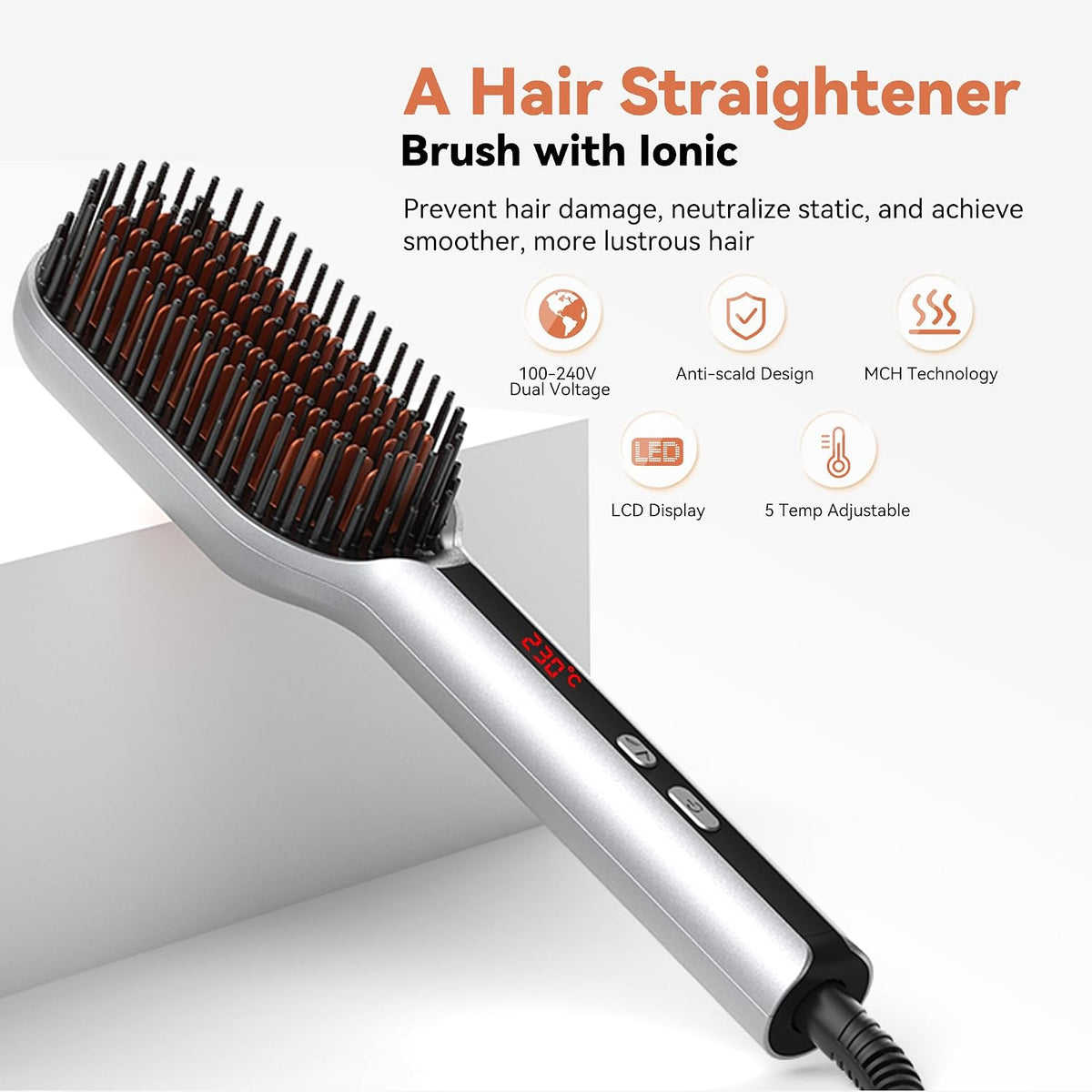 Plasma Straightening Comb, Heated Electric Hair Brush, Orange