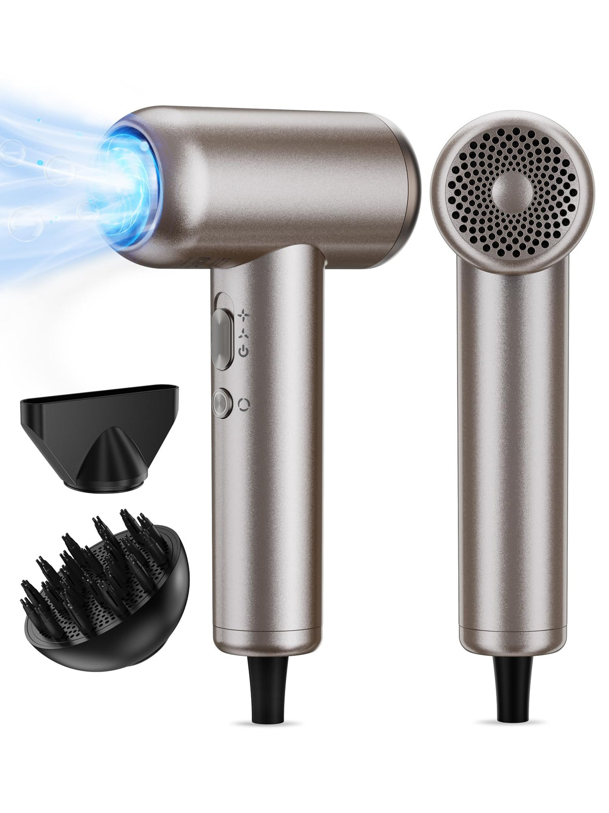 Hair Dryer,160000 RPM Professional HighSpeed lonic Blow Dryer for Fast Drying 500 Million Negative lons Blow Dryer with Diffuser for All Hair Types Lightweight for Home and Travel (Silver Brown)