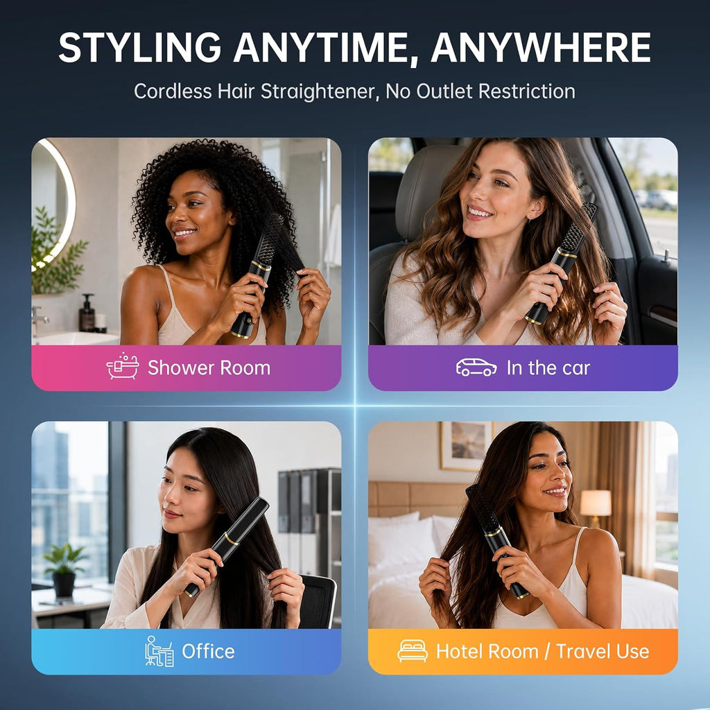 Cordless Hair Straightener Brush, Negative Ionic Hot Comb for Women Travel
