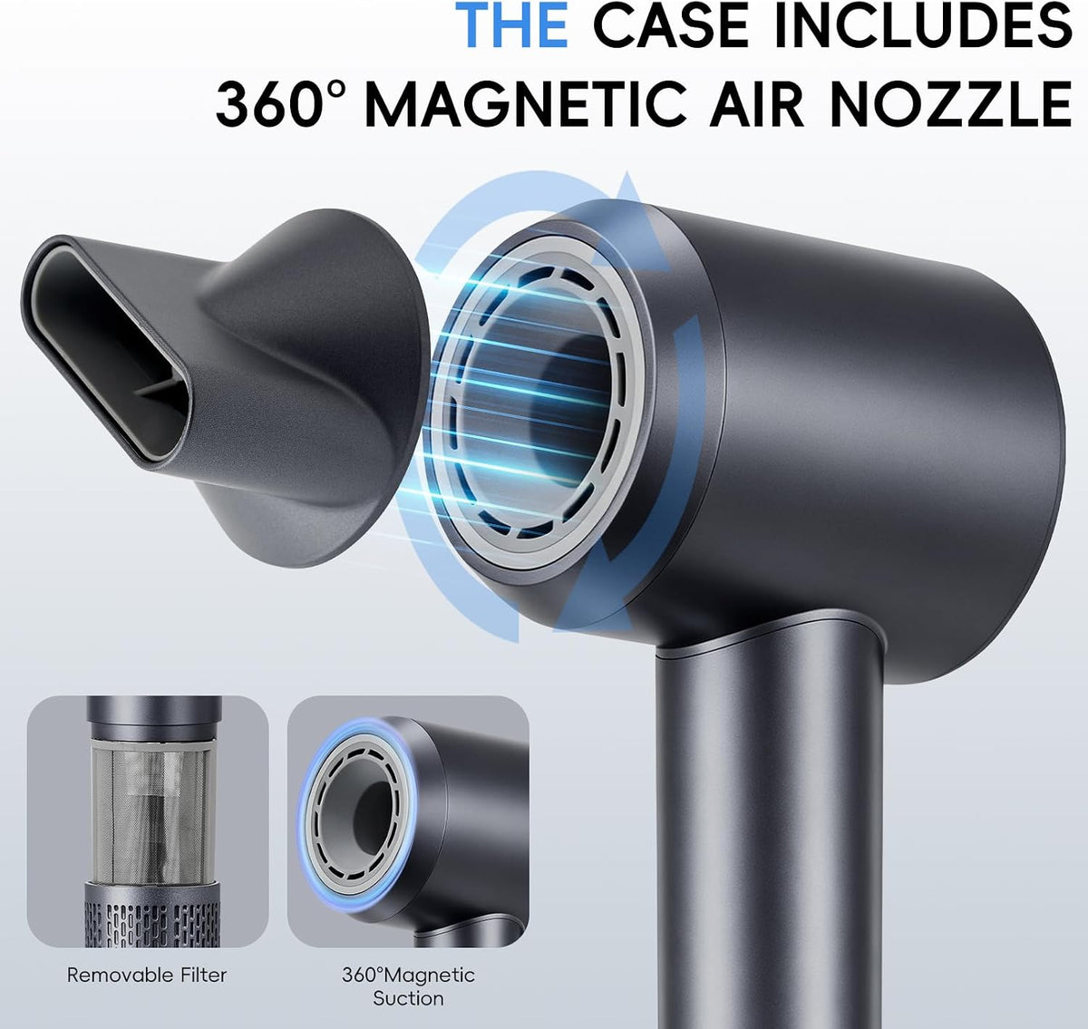 KOPKOC Professional Ionic Hair Dryer, High Speed 110,000 RPM Brushless Motor Blow Dryer with 200M Negative Ions, Lightweight Fast Drying Low Noise, Magnetic Nozzle