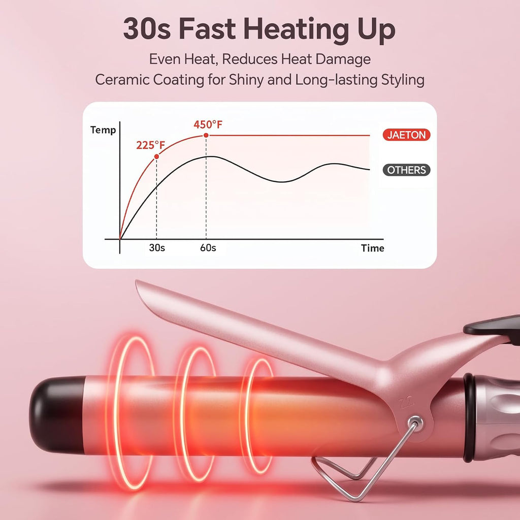 JAETON Hair Curling Iron Wand 1 1/4-Inch for Loose Curls, 190-450℉