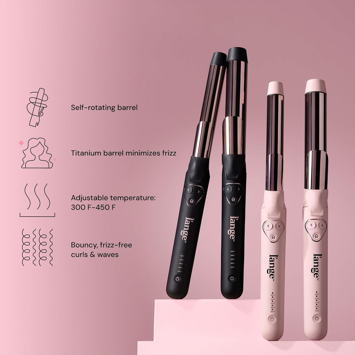 L'ANGE HAIR Le Pirouette 25MM Titanium Rotating Curling Iron, Blush