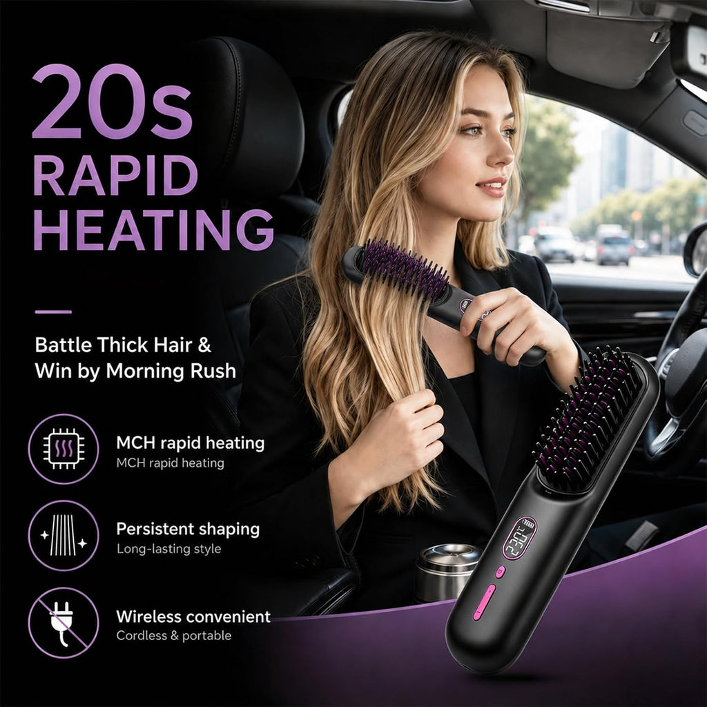 Go Brush Pro Cordless Hair Straightener Brush 9600mAh Rechargeable