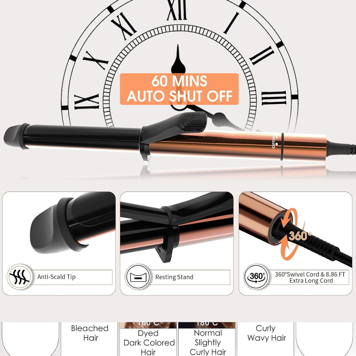 Nycoba 1 Inch Curling Iron, 60s Fast Heating up, LED Display, Gold