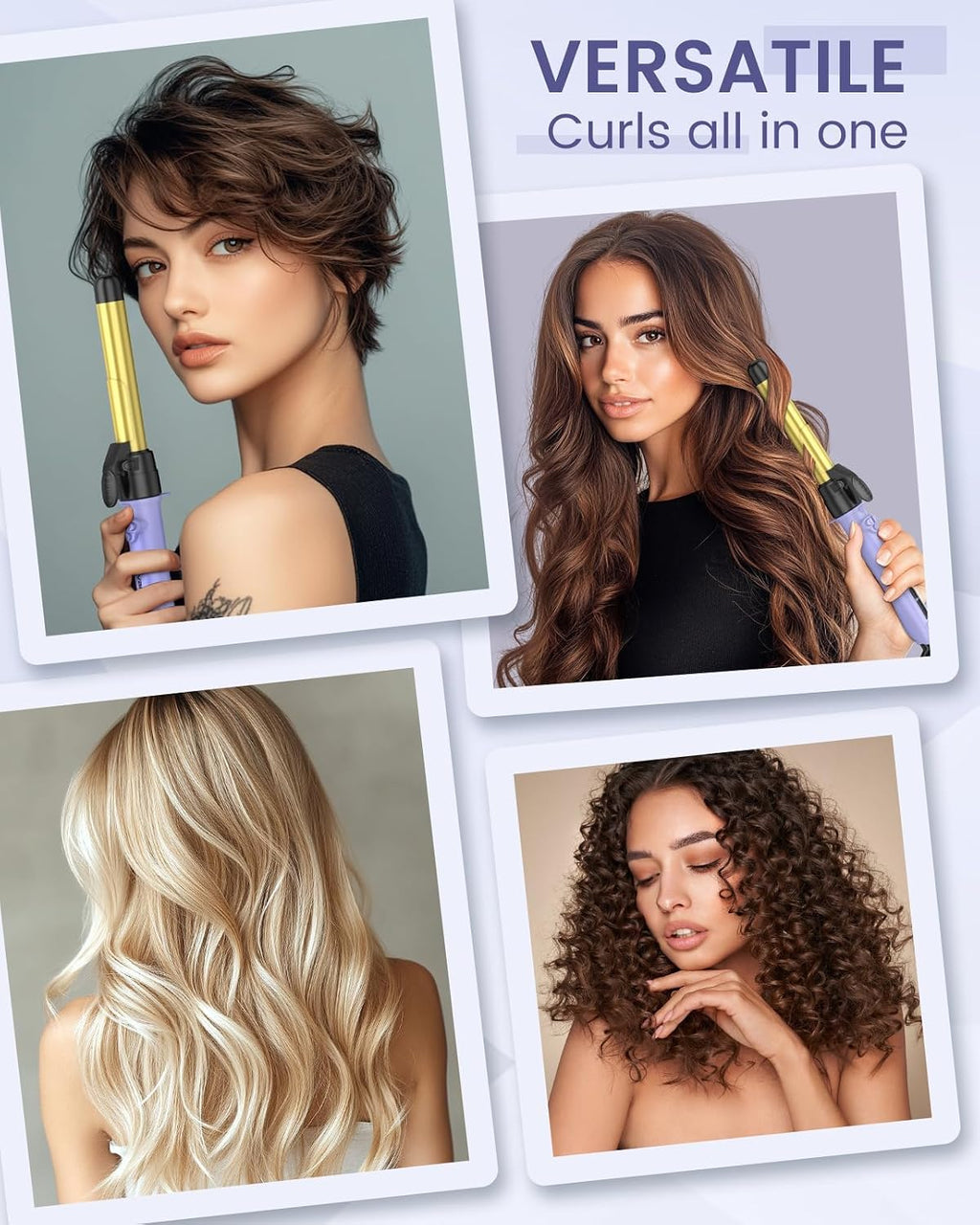 Rotating Automatic Curling Iron Set 3 Ceramic Barrels for Long Hair Waves