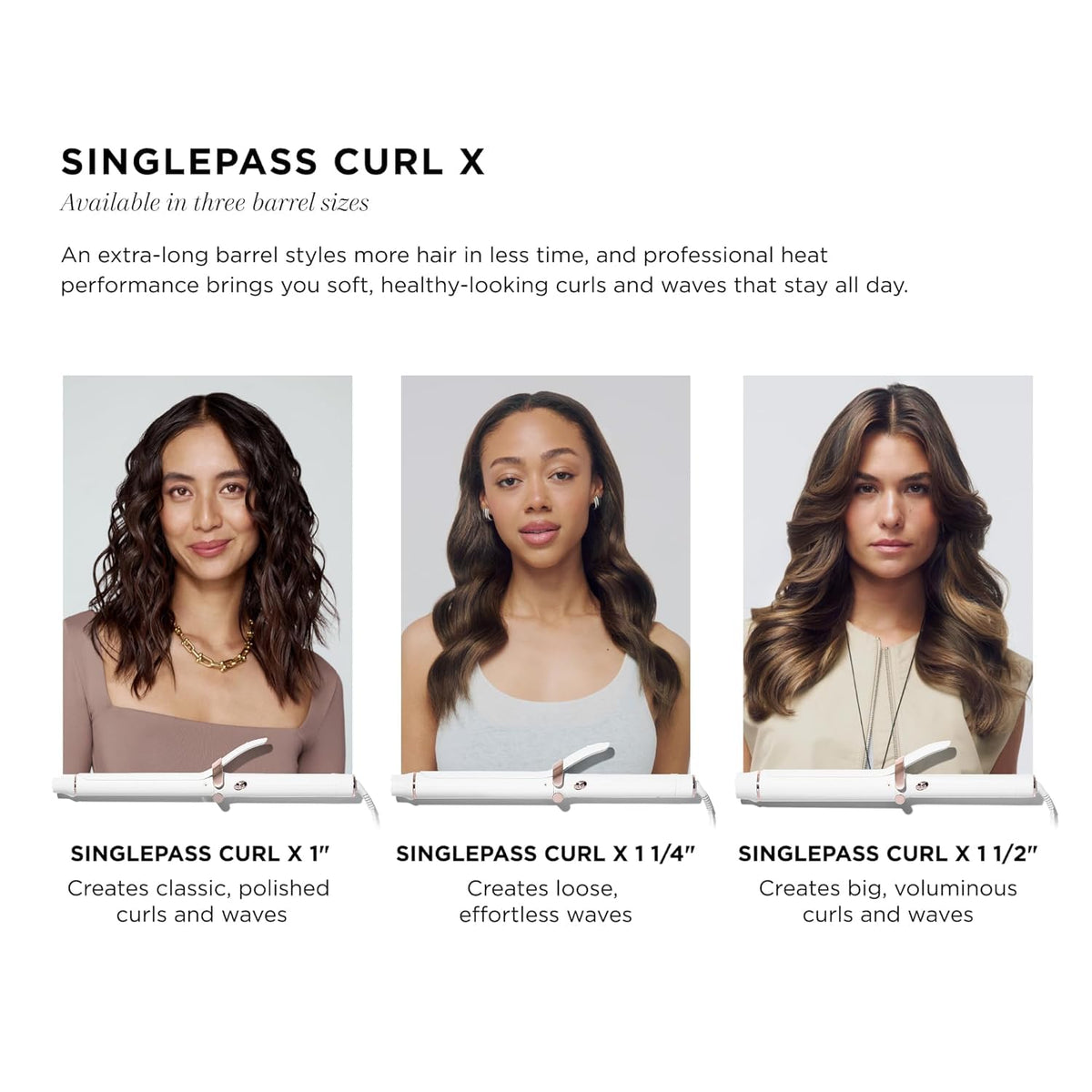 T3 SinglePass Curl X Extra-Long Barrel Curling Iron & Curling Wand, Hair Curler with 9 Heat Settings, Korean Ceramic & ProGlide Clip for Curls, Waves & Shine on Fine, Medium & Thick Hair