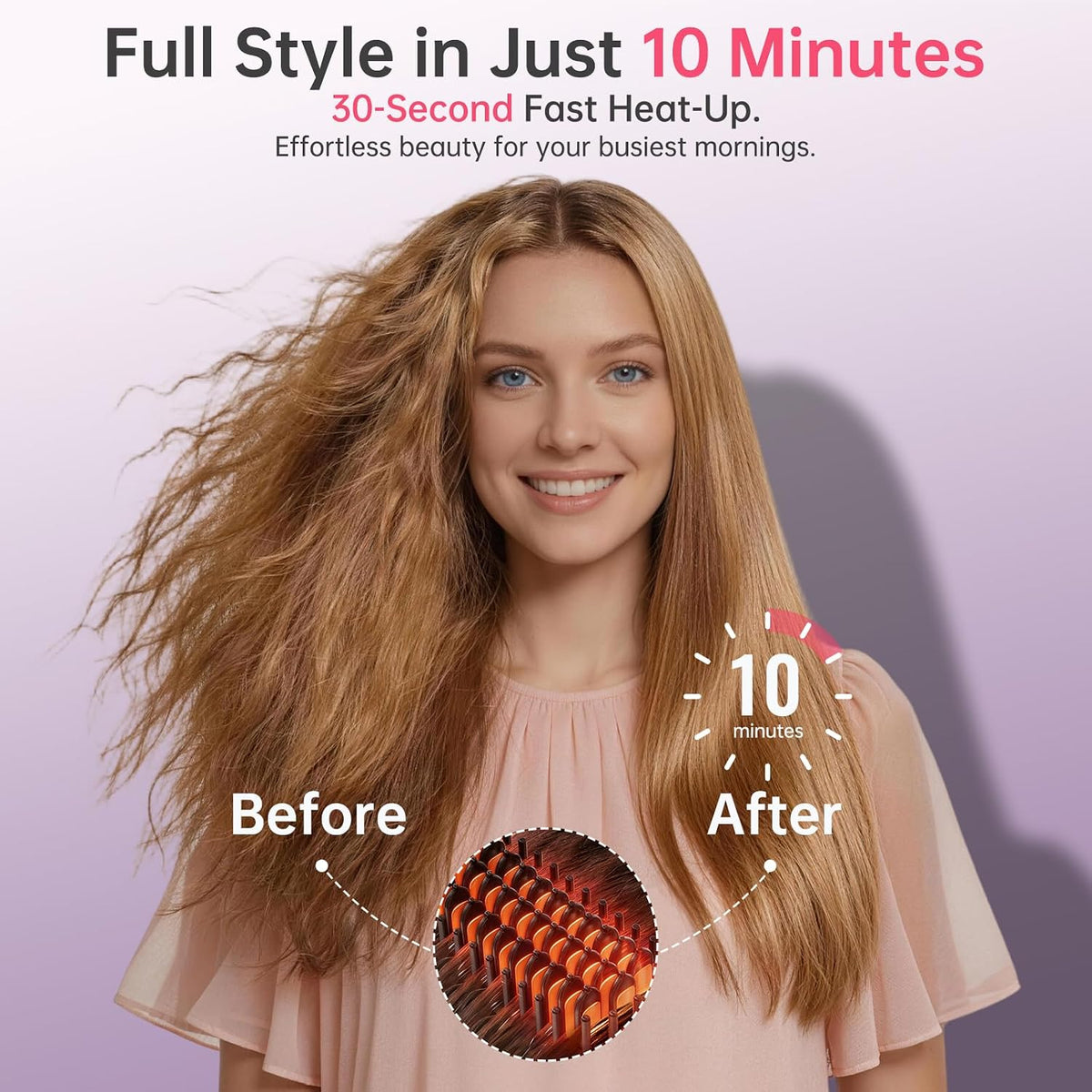 Hair Straightener Brush, Cordless Portable Straightening Brush with MCH Ceramic Heating, Ionic & Far Infrared Rechargeable Heated Comb, Travel Hair Straightener, Quick Styling for Smooth & Shiny Hair