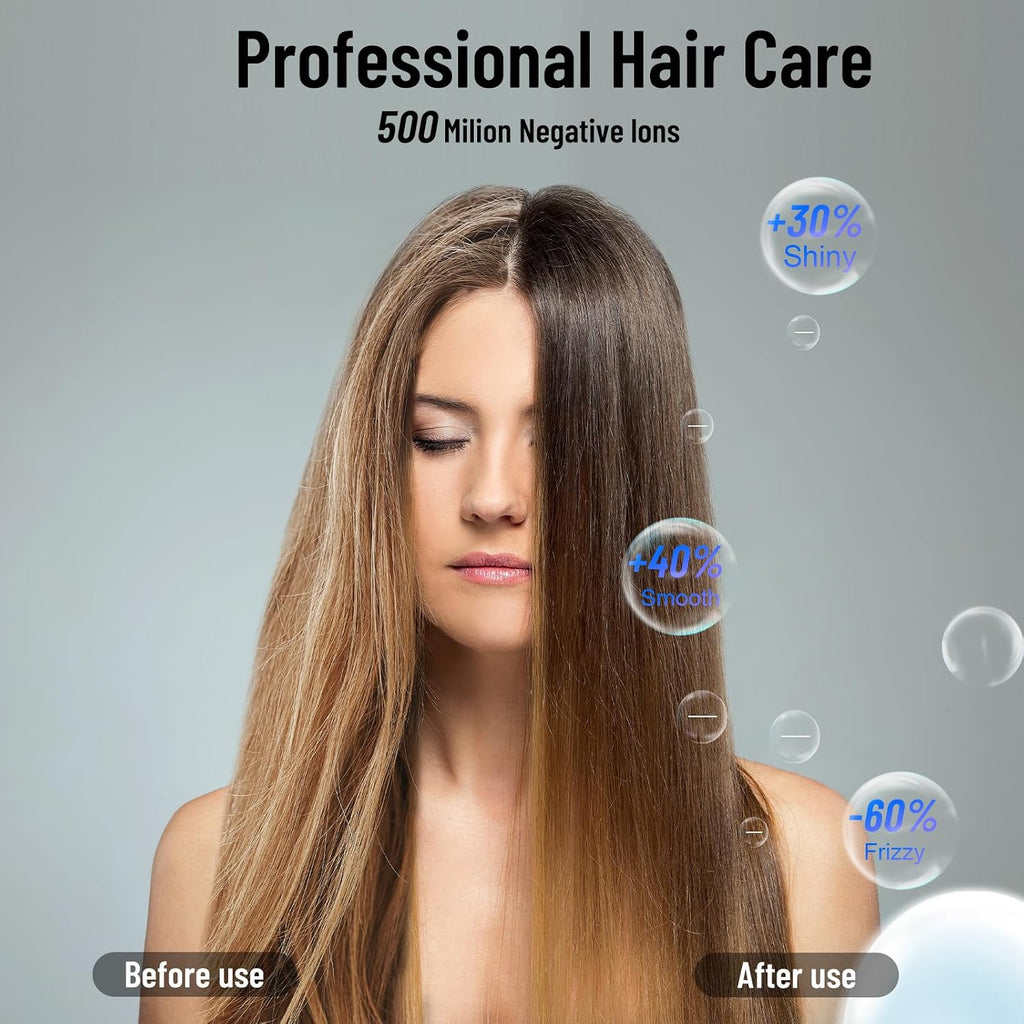 Negative Ionic High-Speed Hair Dryer with 11,0000 RPM Brushless Motor for Fast Drying, Professional Blow Dryer with Nozzle, Low Noise Hairdryer for Salon Home Travel