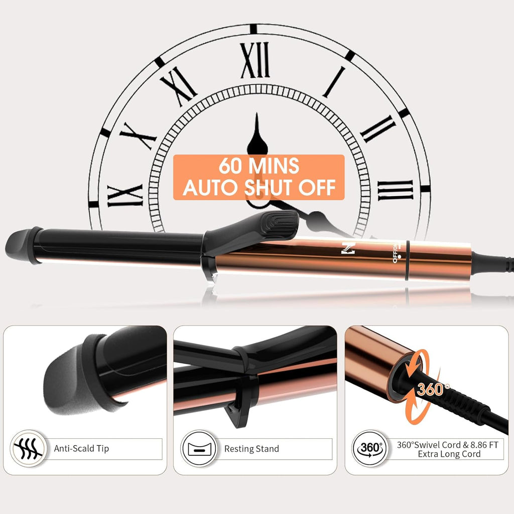 Nicebay 1 Inch Curling Iron, 60s Fast Heating, 60 Mins Auto Off, Light Gold