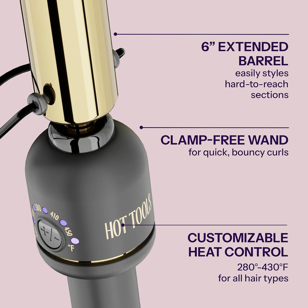 Hot Tools Extended Barrel 1" Curling Wand for Defined Waves